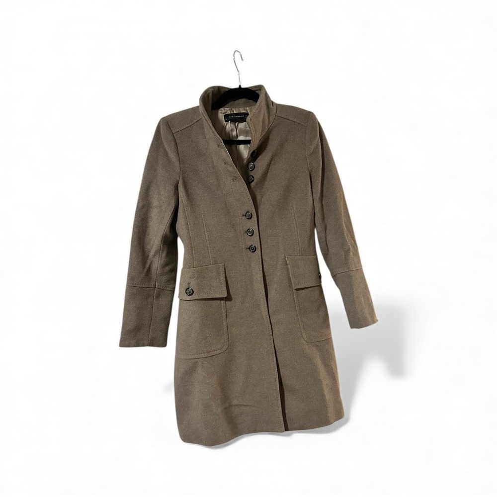 Zara Taupe Brown Single Breasted Wool Blend Over Coat - EUC